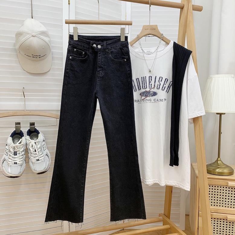 Jeans Ống Loe dãn nhẹ , 2 cúc , Hàng Quảng Châu Ulzzang 2021 [ẢNH THẬT]