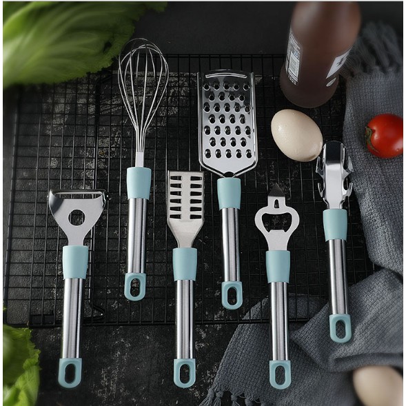 Đồ dùng nhà bếp bằng thép không gỉ 7 món, bộ quà tặng nhà bếp, dụng cụ gọt vỏ, trứng, cân cá, máy bào, gạt nước đĩa