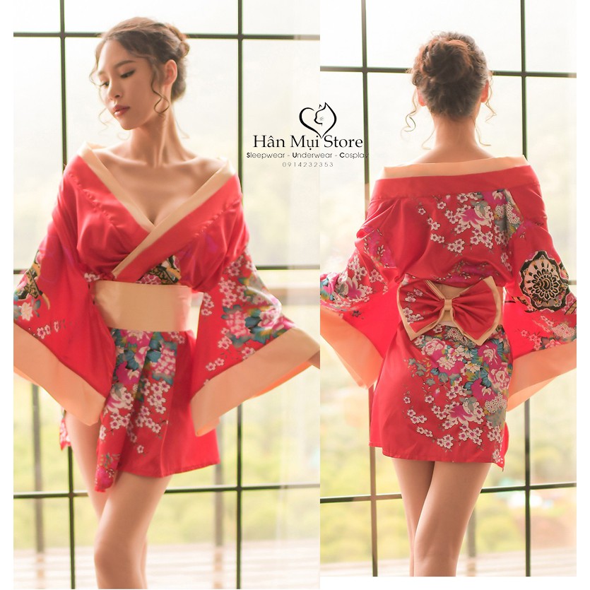 COSPLAY SEXY DESIGN KIMINO NHẬT BẢN 2 MÀU ĐỎ/ĐEN GỢI CẢM (VÁY NGỦ)