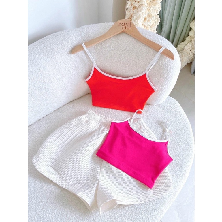 Áo Croptop 2 Dây Borip Hot trend Và Quần Bí A5244