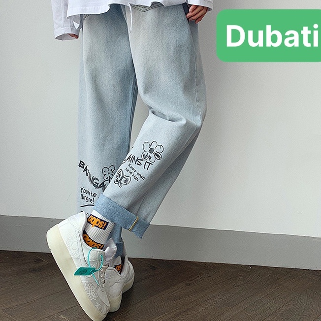 QUẦN BAGGY JEAN NAM ỐNG RỘNG CHẤT BÒ XANH THÊU CHÂN SAU THOÁNG MÁT, CO GIÃN DB 0566- DUBATI FASHION