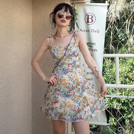 Đầm voan hai dây ZHELIHANGFEI họa tiết hoa thời trang xinh xắn cho nữ