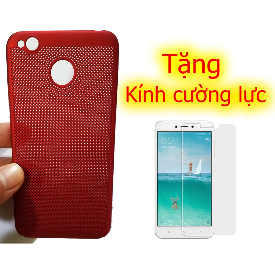 Ốp lưng lưới tản nhiệt Xiaomi Redmi 4x tặng kính cường lực (Đỏ)