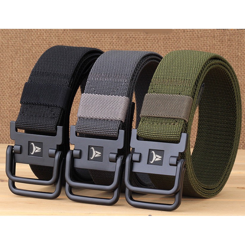 ♣Dây nịt vải dù thắt lưng canvas nylon belt full black co dãn đầu sơn đen dài khóa đôi vòng lặp D