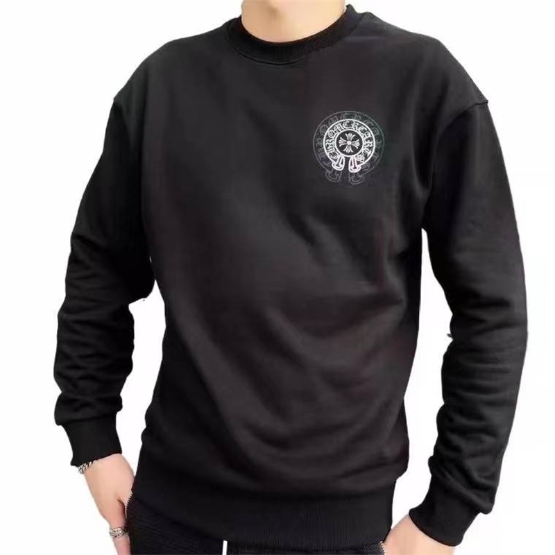 CHROME HEARTS Áo sweater cổ tròn in hình cây thánh giá màu bạc giản dị cho nam và nữ