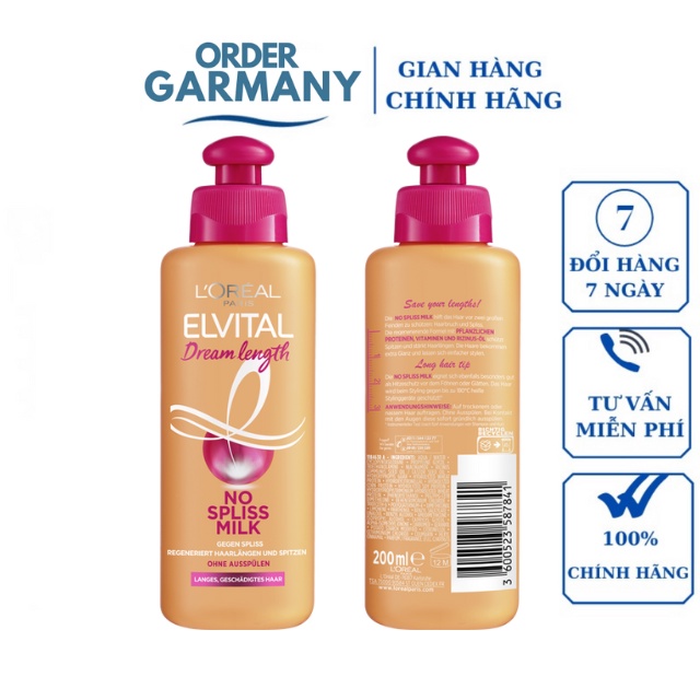 Kem dưỡng tóc Loreal Elvital Dream Length phục hồi hư tổn, Giúp tóc mọc dài và giảm gãy rụng Elvital 200ml-Đức