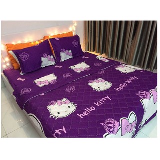 [Nhập mã FSS22FEB ] Chăn hè ga gối 1M6 cotton poly set 5 mẫu kitty tím dễ thương