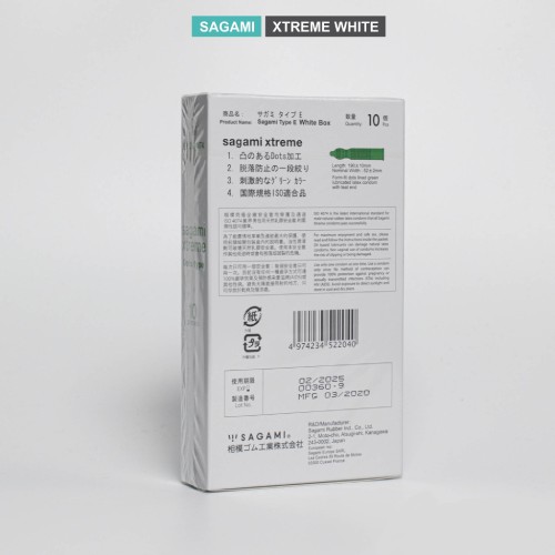 Bao cao su Sagami Xtreme White có gân và điểm nổi dọc thân bao tạo độ hưng phấn, trải nghiệm thú vị