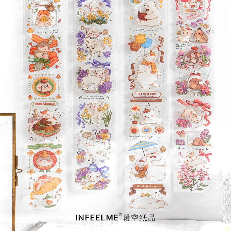 Infeel.me Pet Strip Tape Animal Farm Series Cartoon Cute Hand Account Decoration Stickers Tape