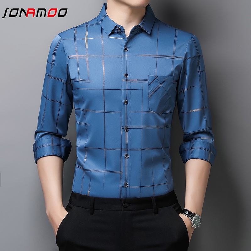 Áo Sơ Mi Tay Dài Kẻ Sọc Vuông 5 Màu Sắc Thời Trang Cho Nam