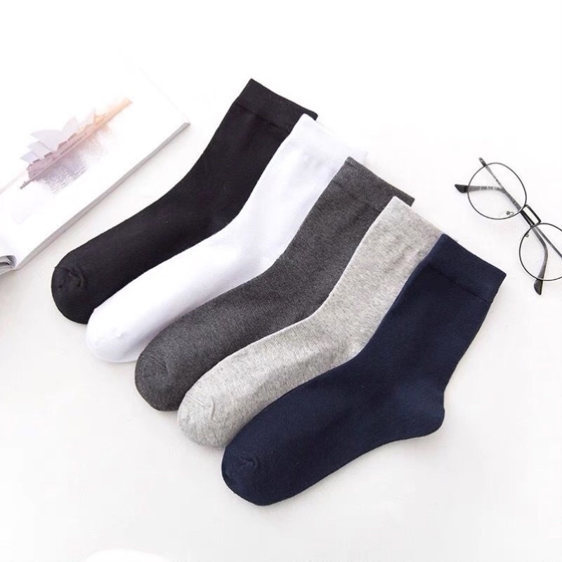 Tất Nam Nữ Cao Cổ Hàn Quốc Họa Tiết Đơn Giản Trơn Màu Trắng Đen Tối Sỉ Giá Rẻ Set 10 Đôi Vớ UNISEX Chất Dày Loại 1