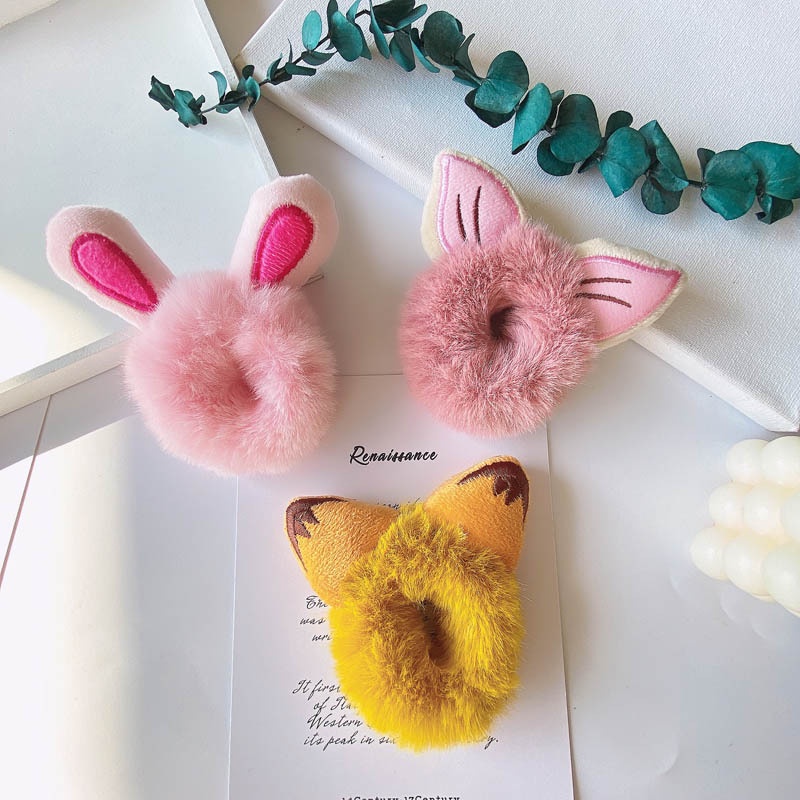 Dây Cột Tóc Phủ Lông Handmade Cỡ Lớn Họa Tiết Hoạt Hình Dễ Thương