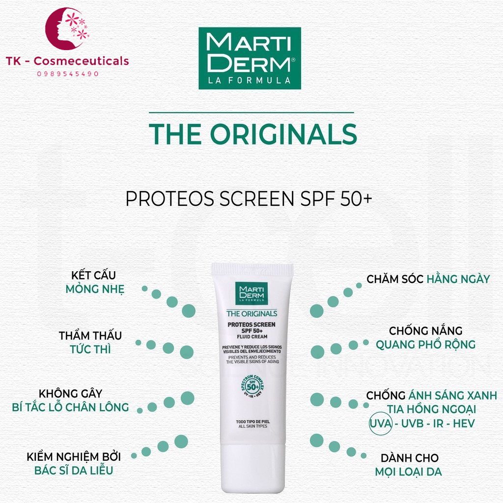 Kem Chống Nắng MARTIDERM / MARTI DERM Proteos Screen SPF 50+ Fluid Cream - Mini Size - 2ml