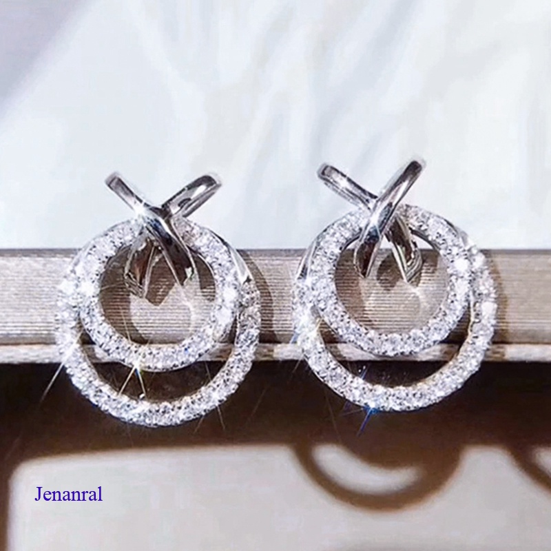 Khuyên Tai Tròn Đính Đá Zircon Màu Trắng / Bạc Tinh Tế Thời Trang Dự Tiệc Cho Bạn Gái