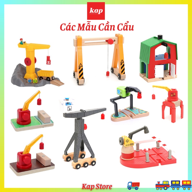 Cần cẫu gỗ, phụ kiện chơi kèm đường ray gỗ