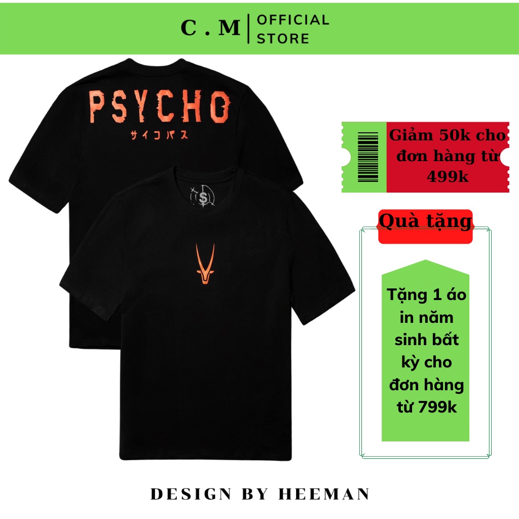 Áo thun cặp nam nữ, unisex bigsize HEEMAN PSYCHO áo phông cotton chất đẹp in hình hottrend đủ size PS01