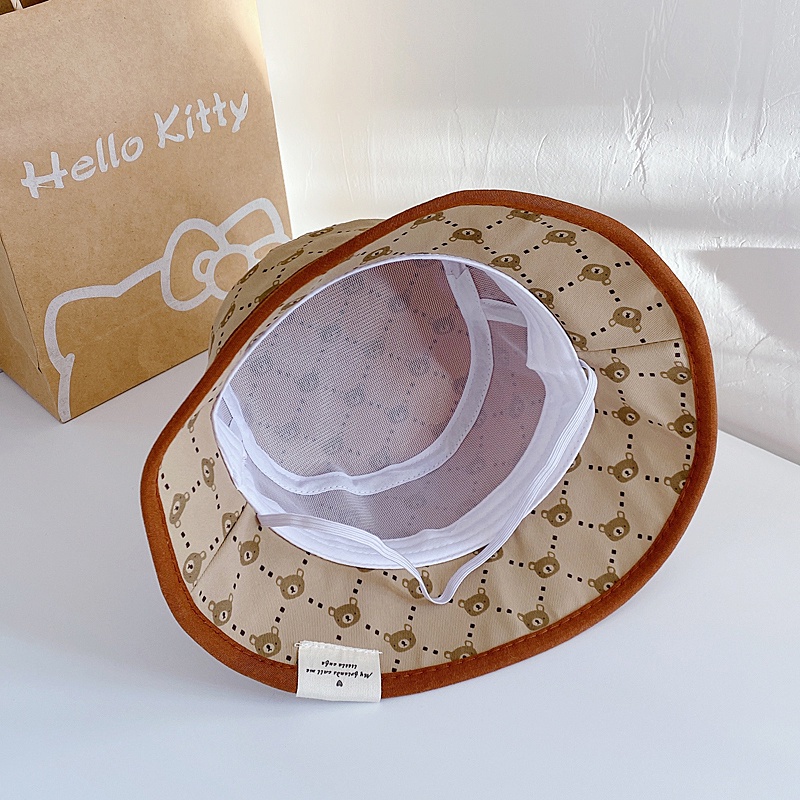 Mũ vành cho bé hình gấu có dây đeo size 52