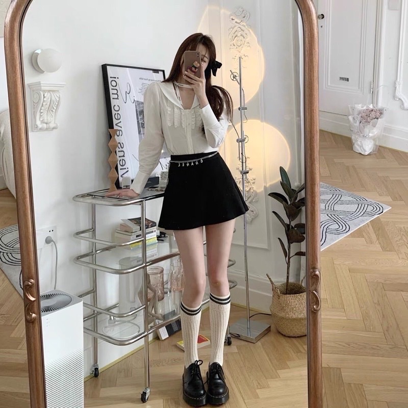 Tất Dệt Kim Đục Lỗ Hoạ Tiết Chữ GC Phong Cách Aesthetic Âu Mỹ - Vani Store - TAT00188