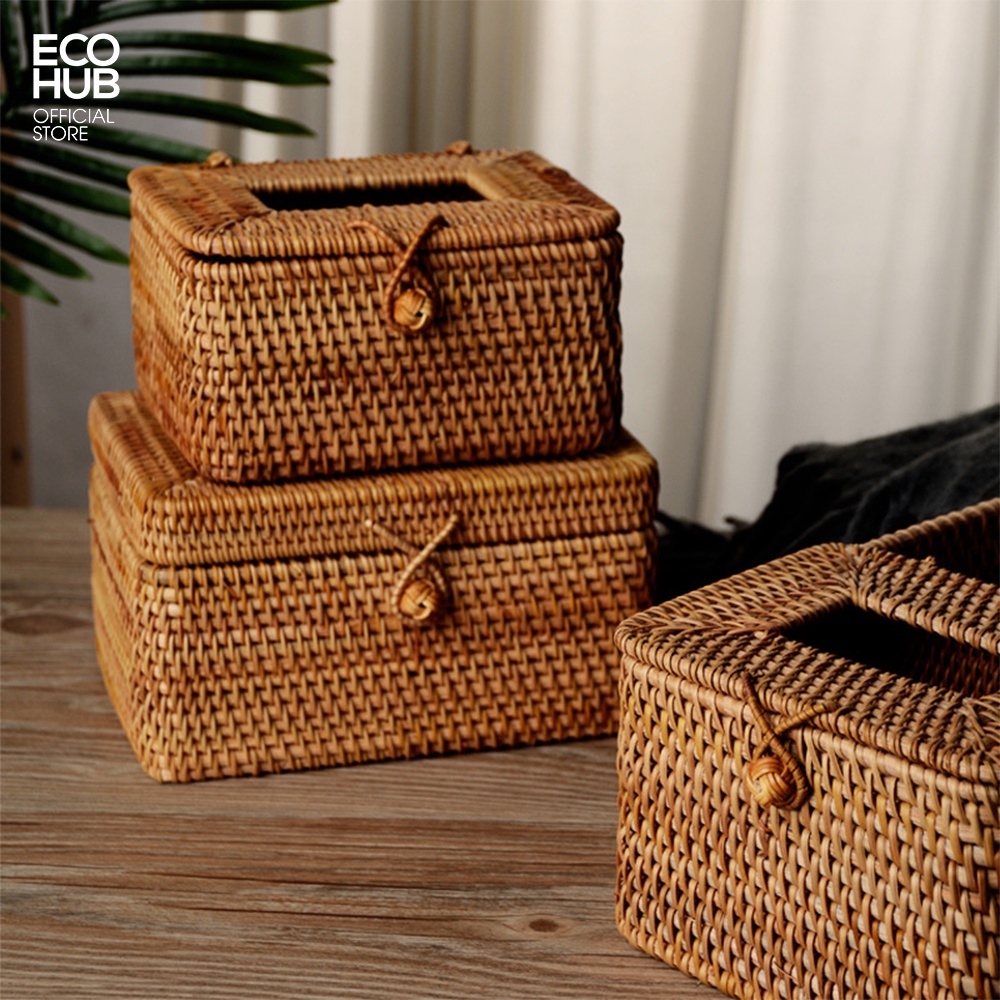 Hộp đựng khăn giấy ECOHUB bằng mây đan thủ công (ECOHUB Rattan Tissue Box)