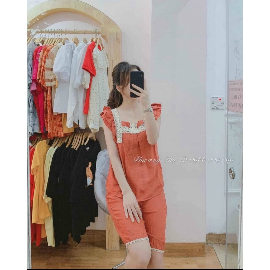 SET BỘ NỮ THIẾT KẾ LỬNG MẶC NHÀ CHẤT MỊN MÁT PHỐI REN TAY BÈO NỮ TÍNH, DỄ THƯƠNG