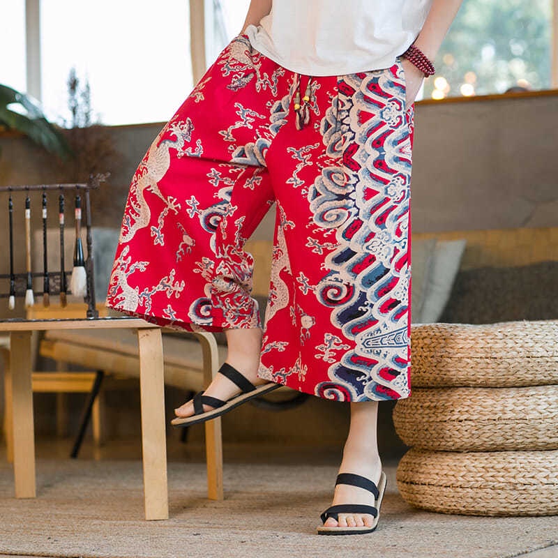 Quần ống rộng in họa tiết phong cách Trung Hoa thời trang sành điệu cho nam