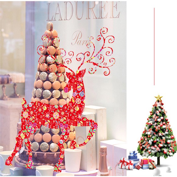 Decal trang trí Giang sinh Bộ Ghép Rèm phụ kiện Nai Đỏ sắc màu A.H