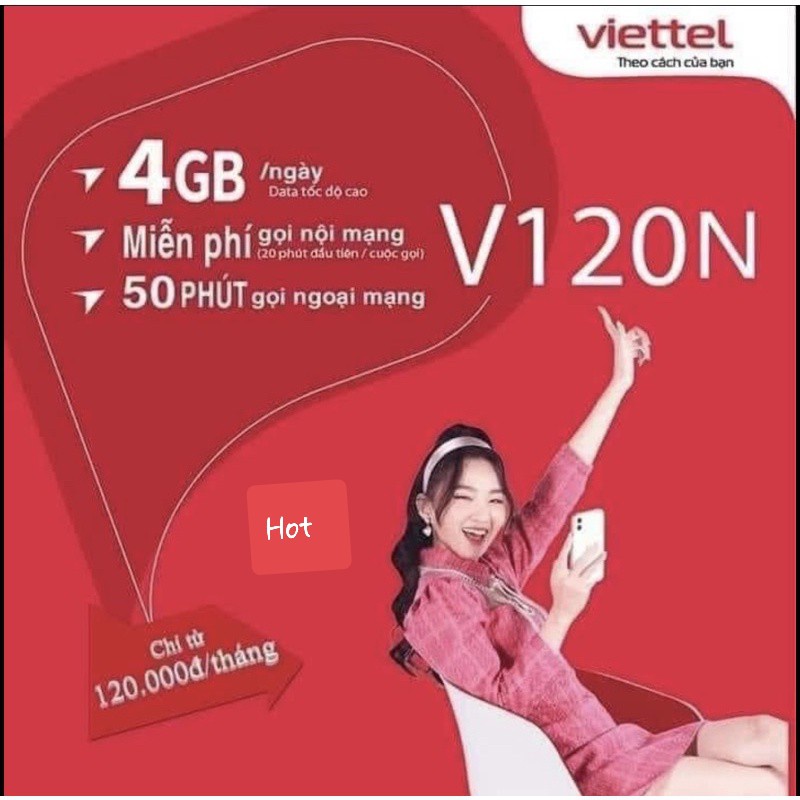 Sim 4G Viettel V120N 4GB/ngày ,Gọi Miễn Phí Viettel - Tặng 50P Gọi Ngoại Mạng,sim phát wifi,định vị
