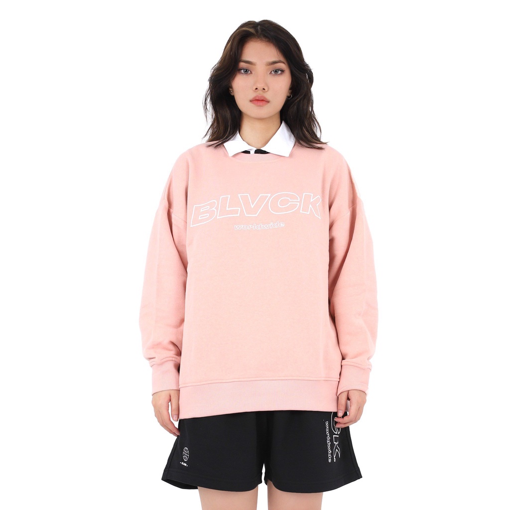 Áo nỉ tay dài Sweater in Logo BLVCK - Màu hồng pastel