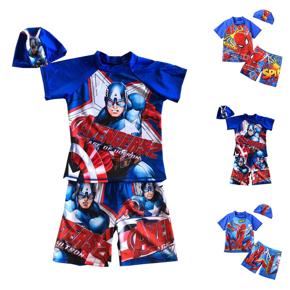 Bộ đồ bơi cho bé trai Bộ đồ bơi 20 năm mới Người nhện Captain America Siêu nhân Anime Đồ bơi cho trẻ em 3pcs