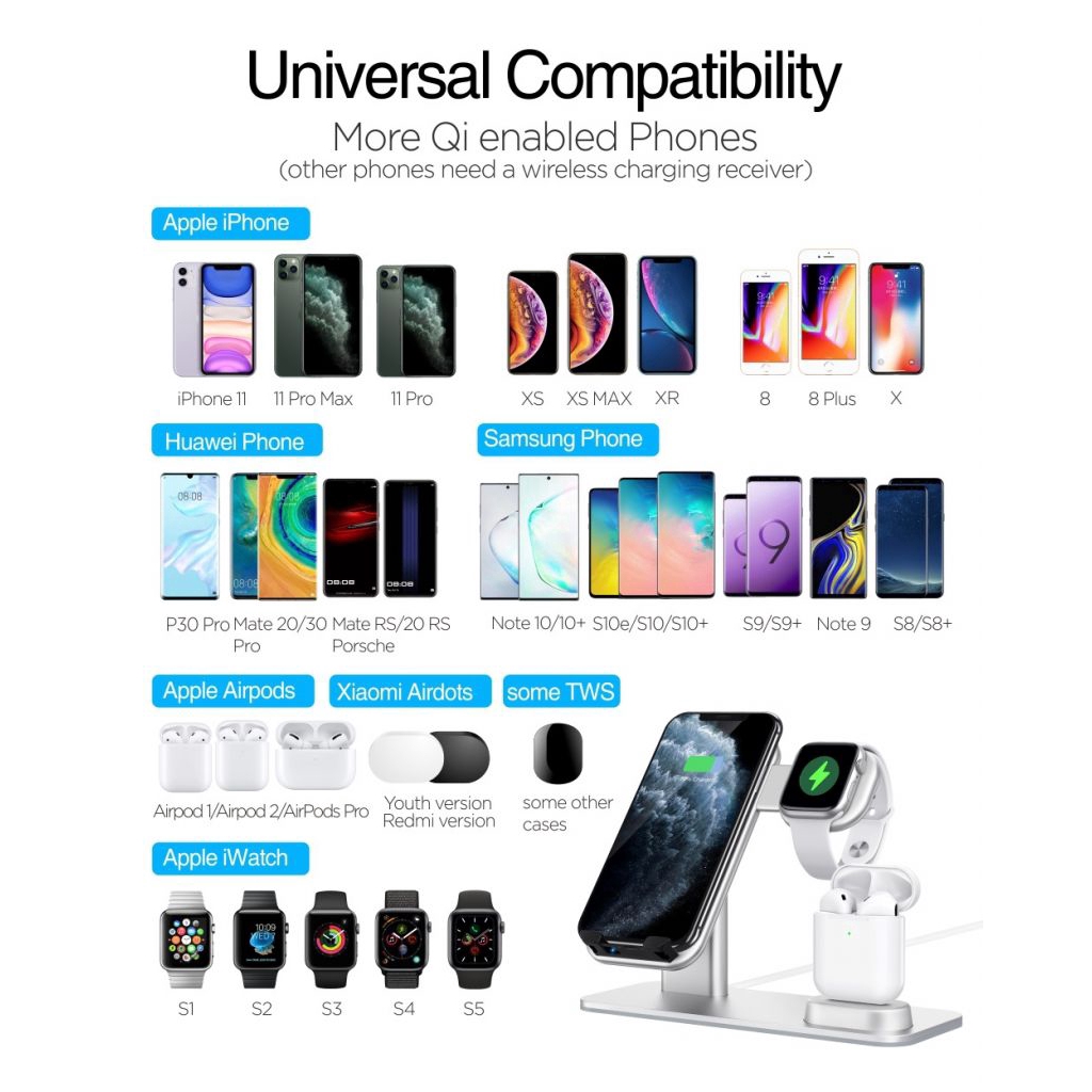 3C✿ Desktop Aluminum Alloy 3 in 1 Fast Wireless Charger for iPhone/Apple Watch/Airpods 【WOW】
