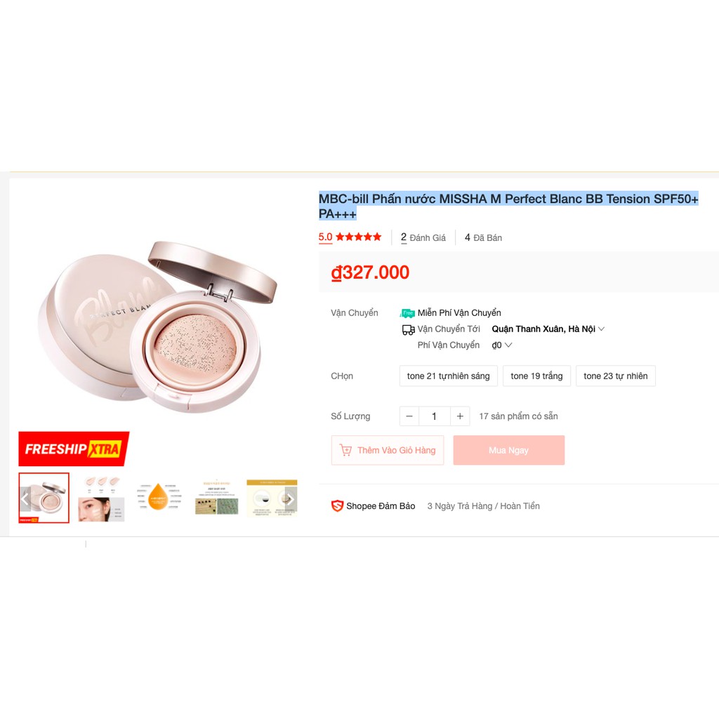MBC Phấn nước dưỡng trắng & cải thiện nếp nhăn & chống nắng MISSHA M Perfect Blanc BB Tension SPF50+ PA+++ | BigBuy360 - bigbuy360.vn