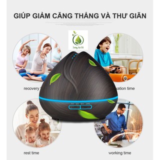 Máy khuếch tán tinh dầu búp sen vân gỗ 500ml có điều khiển tặng kèm 2 lọ tinh dầu
