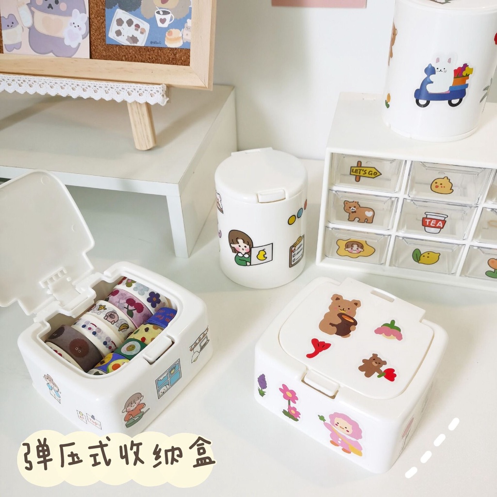 [Tặng Sticker] Hộp Nắp Bật Đựng Phụ Kiện Sticker Washi Tape 1 Ngăn 2 Ngăn Trang Trí Bàn Học Tủ Kệ Mini Đa Năng Cute