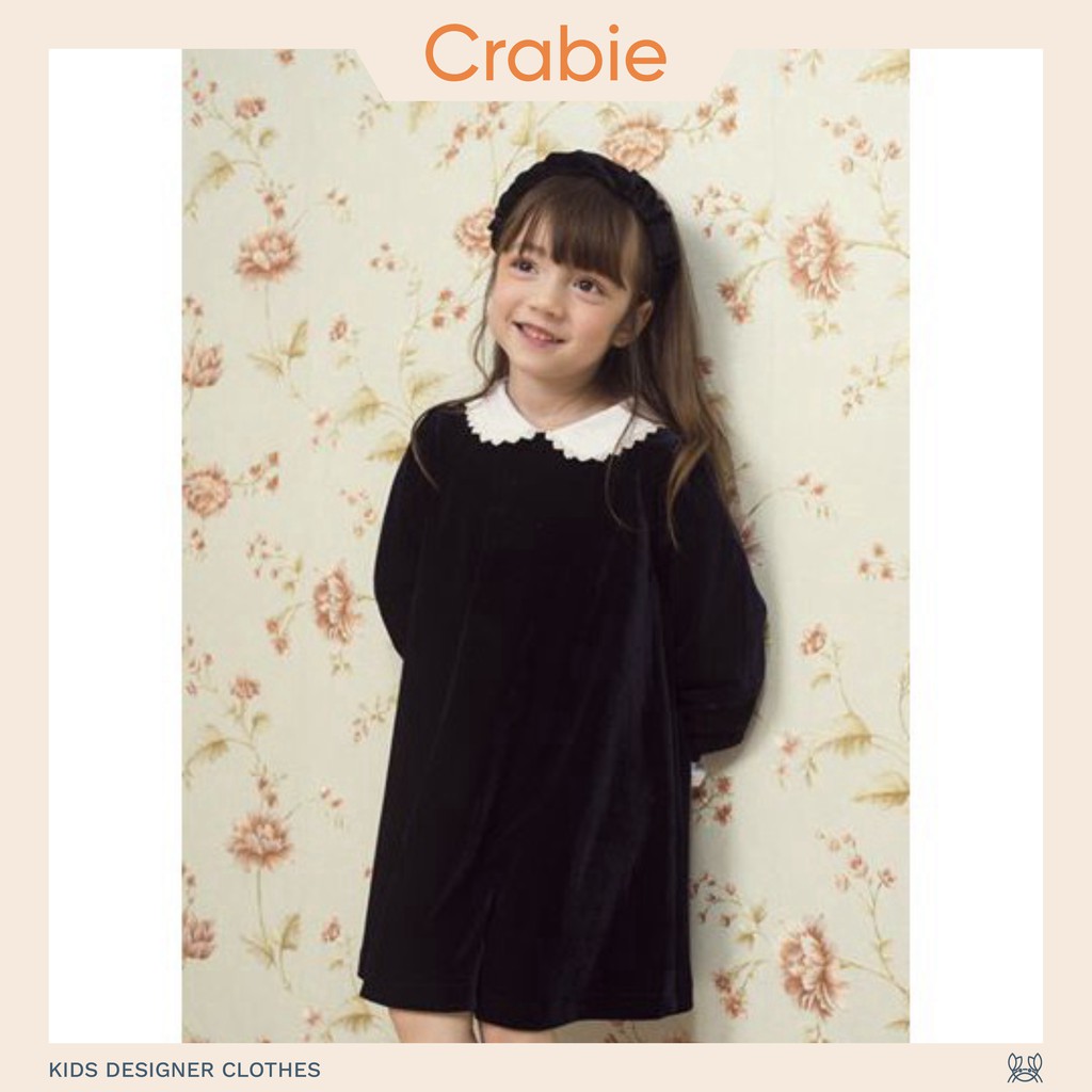 Crabie - Đầm Nhung Babydoll Cổ Sen - Navy