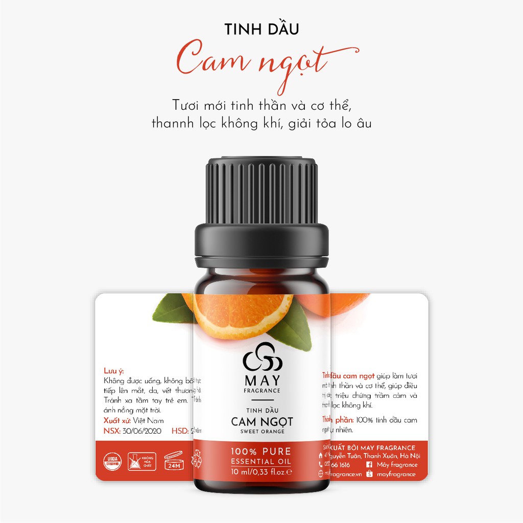 Tinh dầu Cam ngọt thiên nhiên thơm phòng May Fragrance | Kiểm nghiệm GC - MS