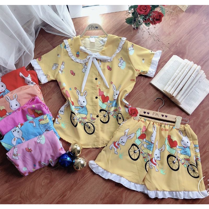 Bộ Đồ Ngủ Nữ Tiểu Thư Cộc Đùi Bộ Mặc Nhà Chất Lụa 100D Mềm Mát Thoải Mái Dễ Thương- MOMOSA