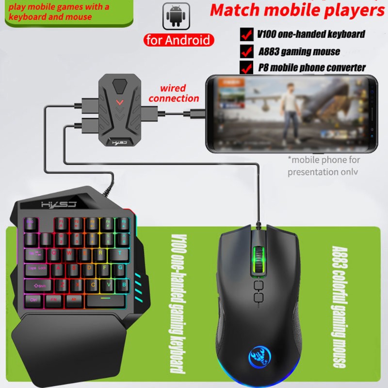 Bộ Bàn Phím Và Chuột Chơi Game Có Dây Bluetooth 5.0 Có Thể Điều Chỉnh Dành Cho Điện Thoại Di Động P8 Đứng