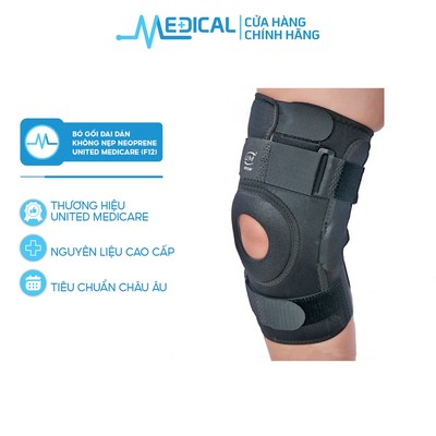 Bó gối đai dán có nẹp UNITED MEDICARE Neoprene F12 màu đen - MEDICAL