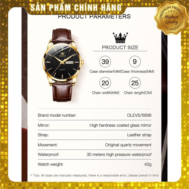 Đồng Hồ OLEVS 6898 Dạ Quang Nhiều Màu Tuỳ Chọn Dây Da chống vô nước Phong Cách Doanh Nhân Cho Nam