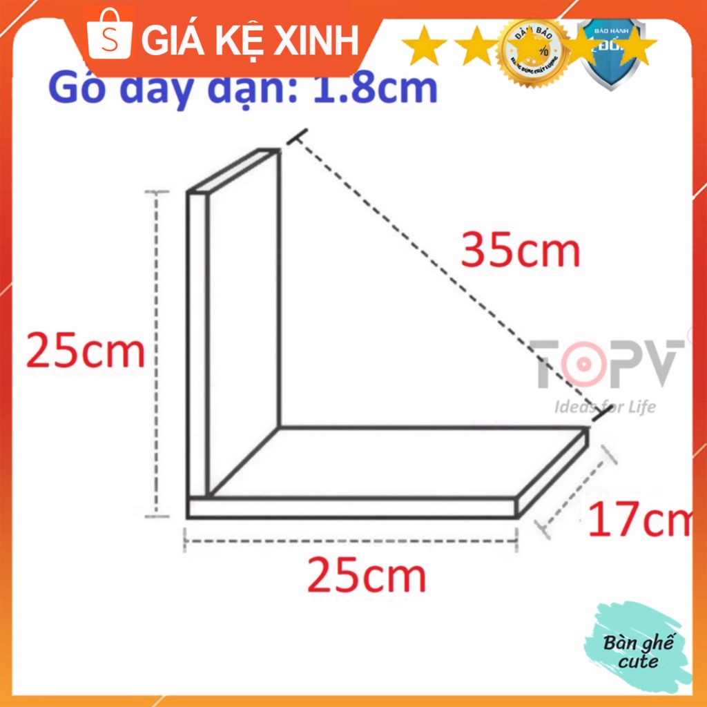 Kệ sách gỗ ziczac TopV giá treo tường tủ để đựng đỡ kê vở cho bé decor nhỏ mini giá rẻ 3 màu trắng, vân, đen