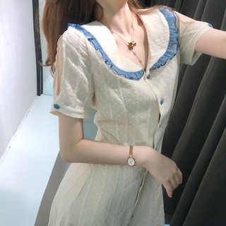 ĐẦM ULZZANG DÁNG DÀI NÚT XANH