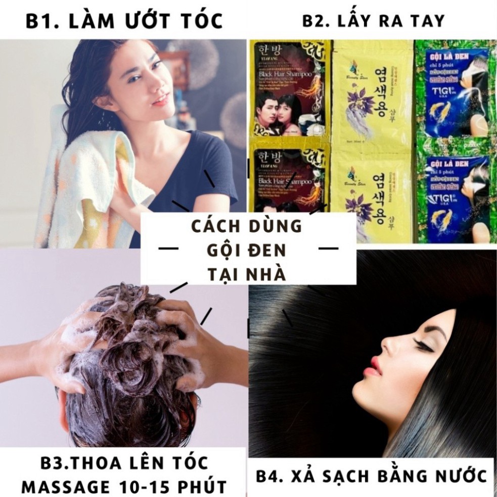 Dầu gội đen tóc - Gội là đen tigi, Gội đen nhân sâm. đen tóc chỉ bằng cách gội. An toàn, dễ sử dụng, hiệu quả cao GD01