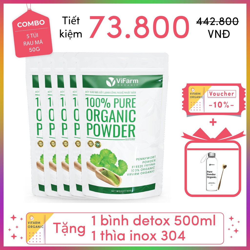 Bột Rau Má Nguyên Chất ViFarm 50Gram Organic 100%, Bột Rau Má Sấy Lạnh, Thanh Nhiệt,Mát Gan, Giải Độc Cơ Thể