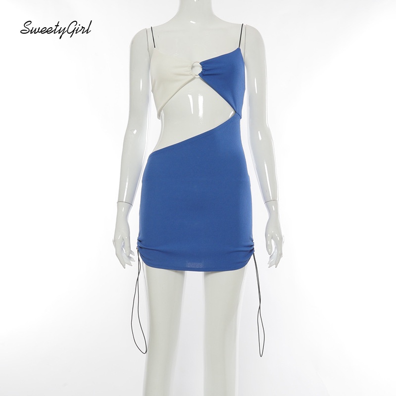 Đầm Mini Cổ Chữ V Hở Lưng Màu Sắc Tương Phản 2022 Thời Trang Cho Nữ