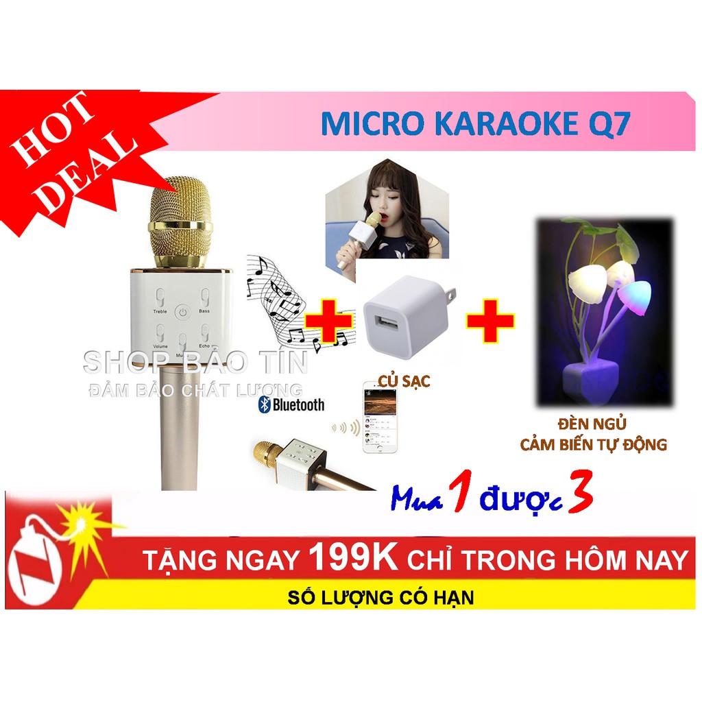 Micro hát karaoke kết hợp nghe nhạc  kết nối dễ dàng tặng kèm đèn ngủ cảm biến hình cây lấm + 1cốc sạc nhanh