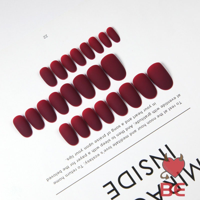 YADORNOS Set 24 Móng Tay Giả Màu Đỏ Rượu Vang Trang Trí Móng Tay