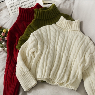 Hàng order Áo len croptop nữ cổ lọ tay dài chất len dày dặn