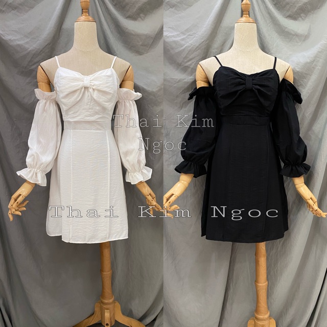Đầm xoè trễ vai nơ ngực | BigBuy360 - bigbuy360.vn