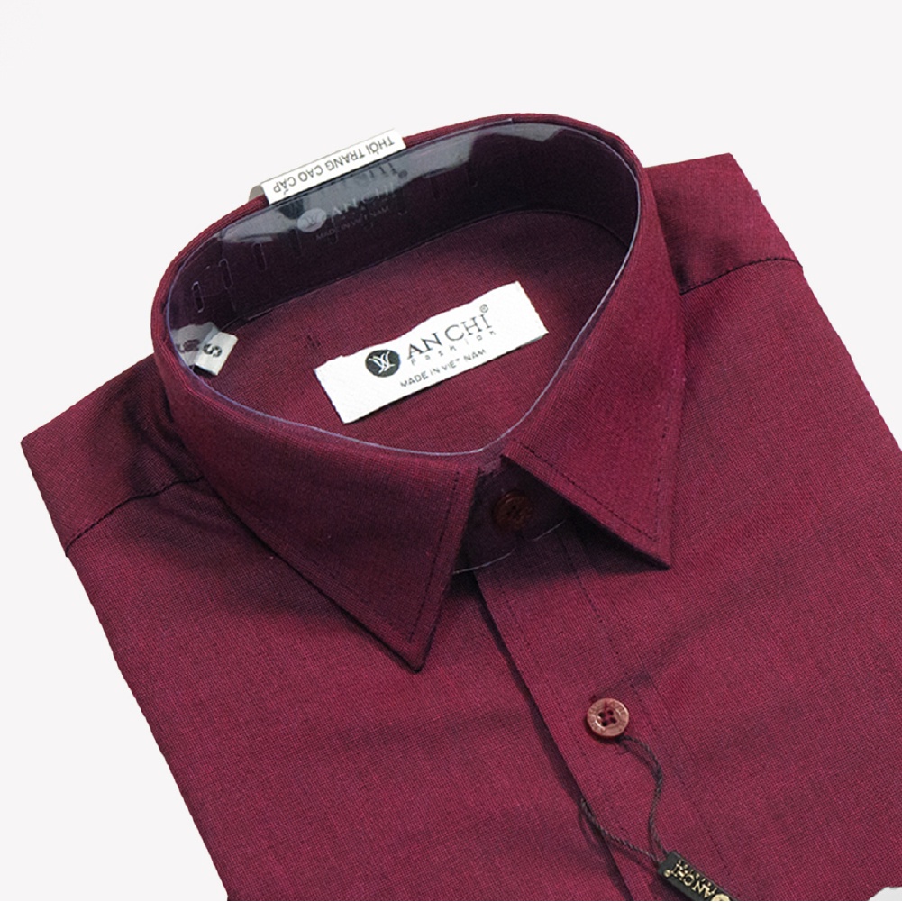 Áo Sơ Mi Nam Dài Tay Trung Niên ANCHI Màu Đỏ Trơn Vải Sợi Tre Cao Cấp