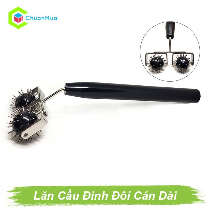 Lăn Cầu Đinh Đôi Lớn Cán Dài - Dụng Cụ Diện Chẩn Loại 1 (Cây Lăn Massage Cổ Vai Gáy, Lưng, Bụng, Hỗ Trợ Giảm Đau Mỏi Cơ)